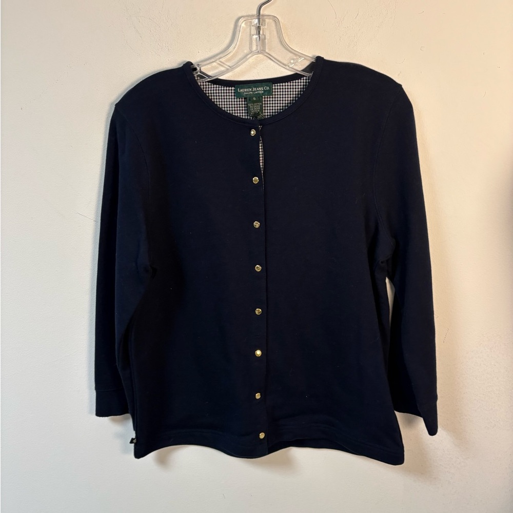 Lauren Jean Co Womens Navy Button-Front Women’s Top Small New